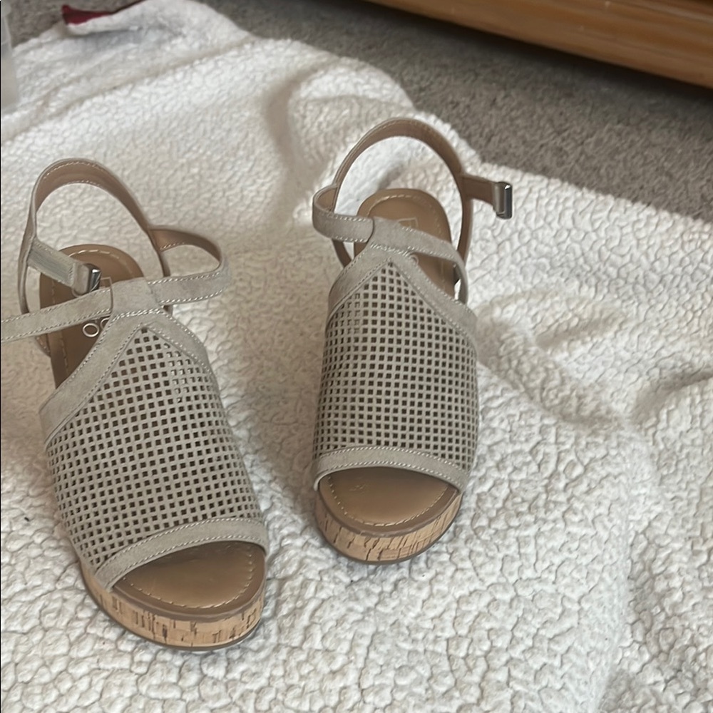 Franco Sarto Tan Sandals with Slingback and Perforated Design